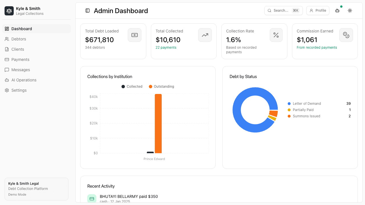 Kyle & Smith - Debt Collection Platform Screen 01