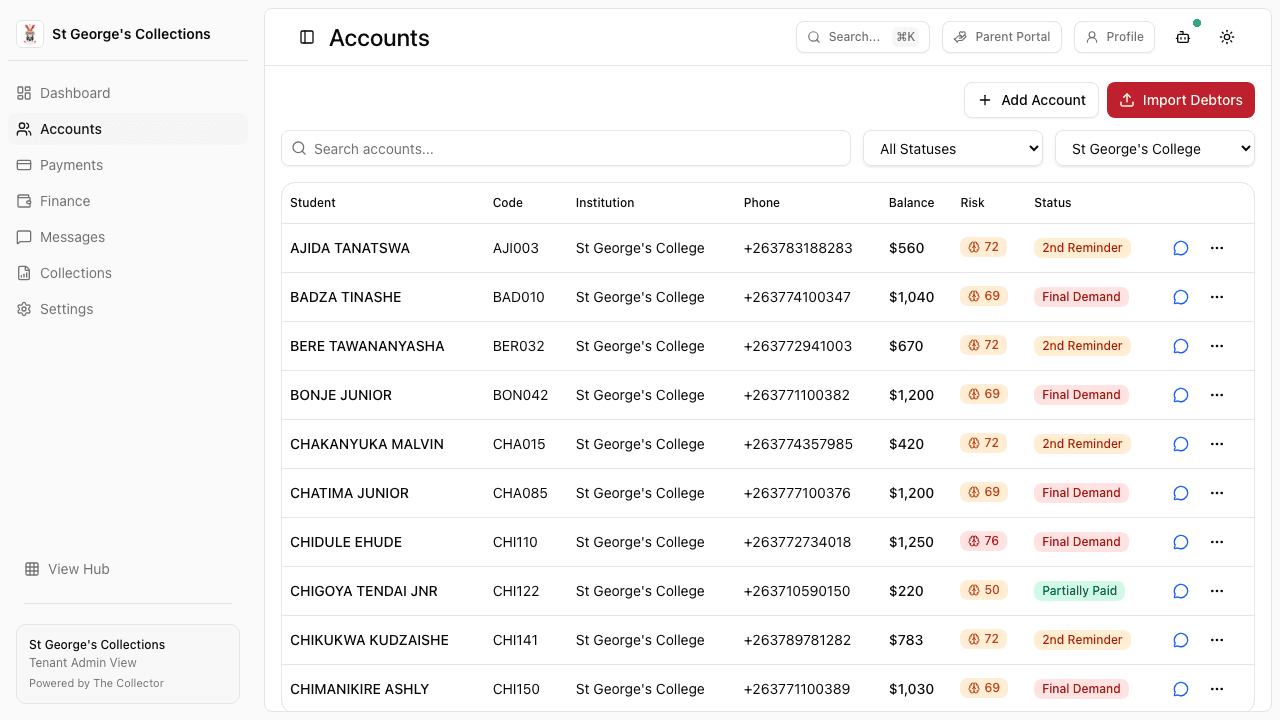 The Collector - Multi-Tenant Collections Platform Screen 01