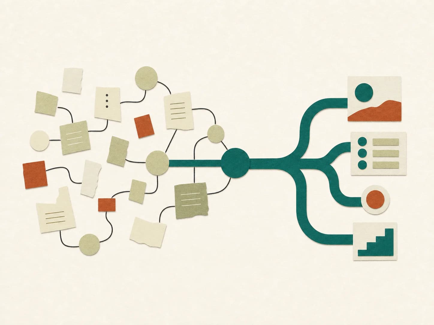 Abstract paper notes becoming a clear branching research map