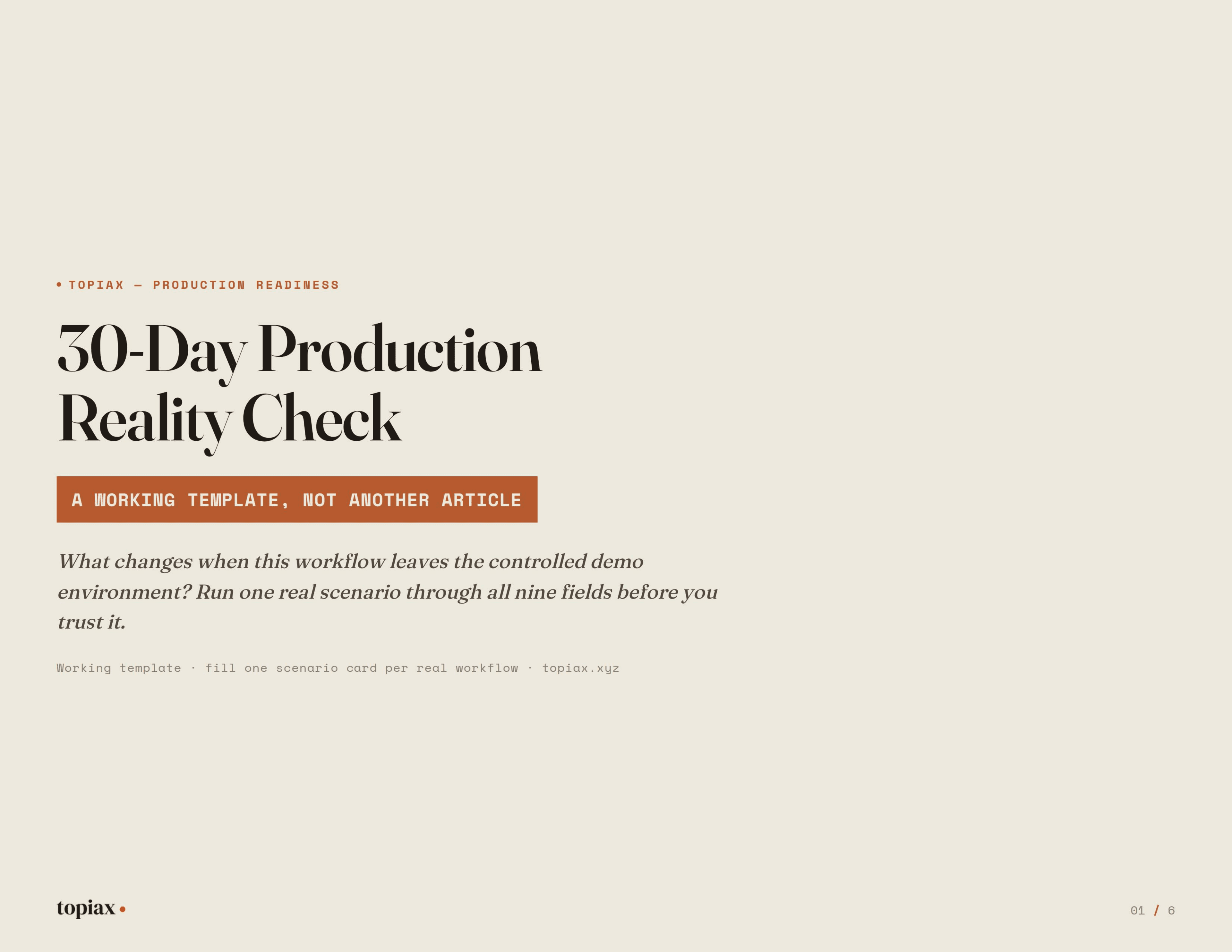 Preview of 30-Day Production Reality Check